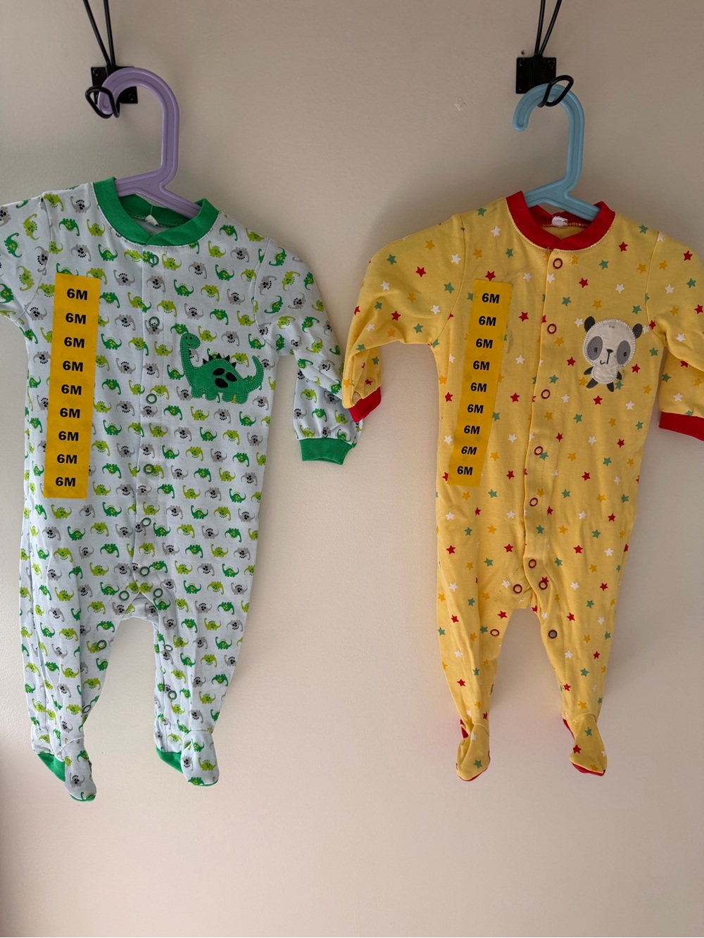 Unbranded Kids Footed One-Piece Pajamas in Yellow and White with Dino & Panda